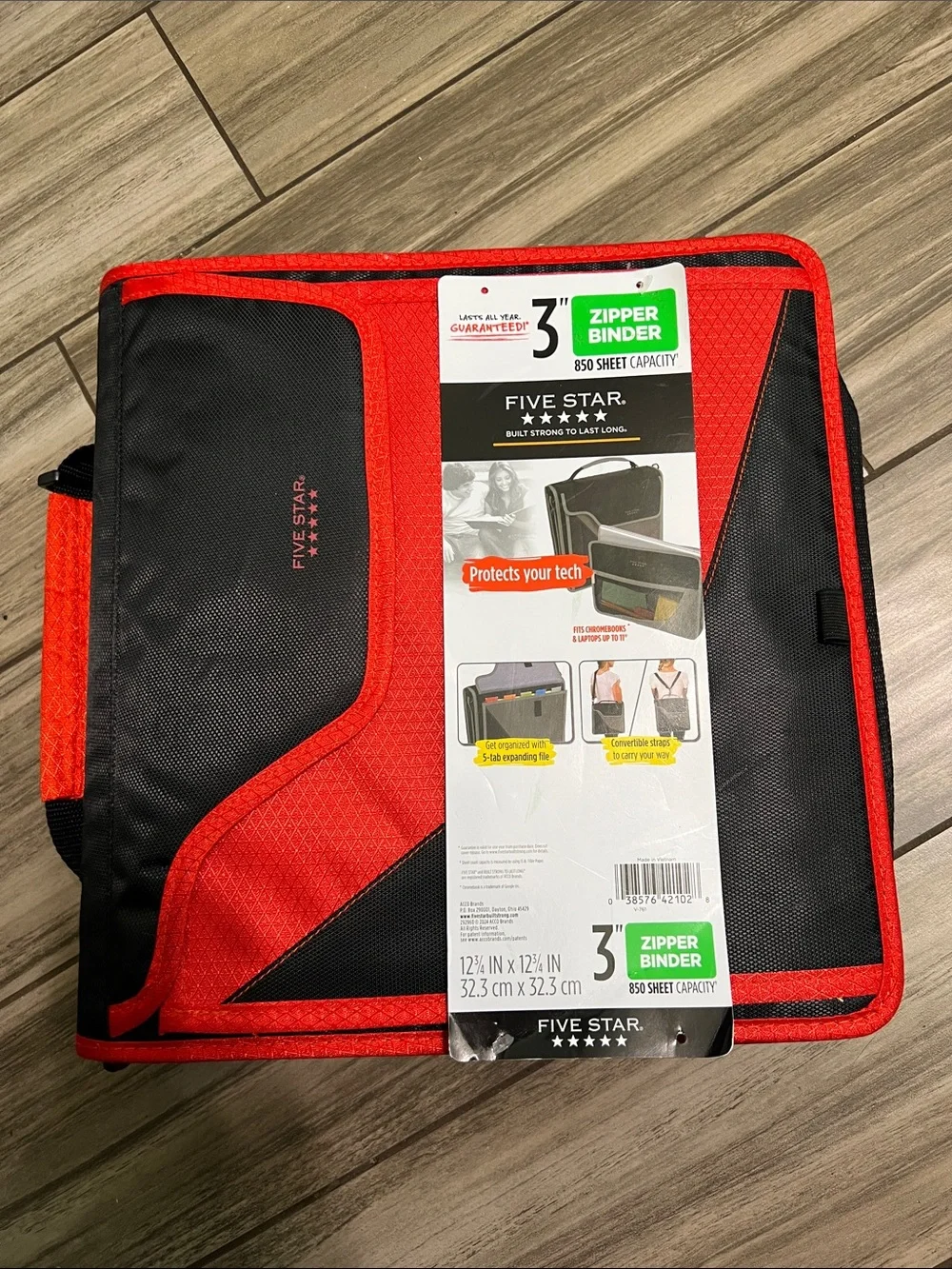 Five Star Red and Black Zippered Tech Binder